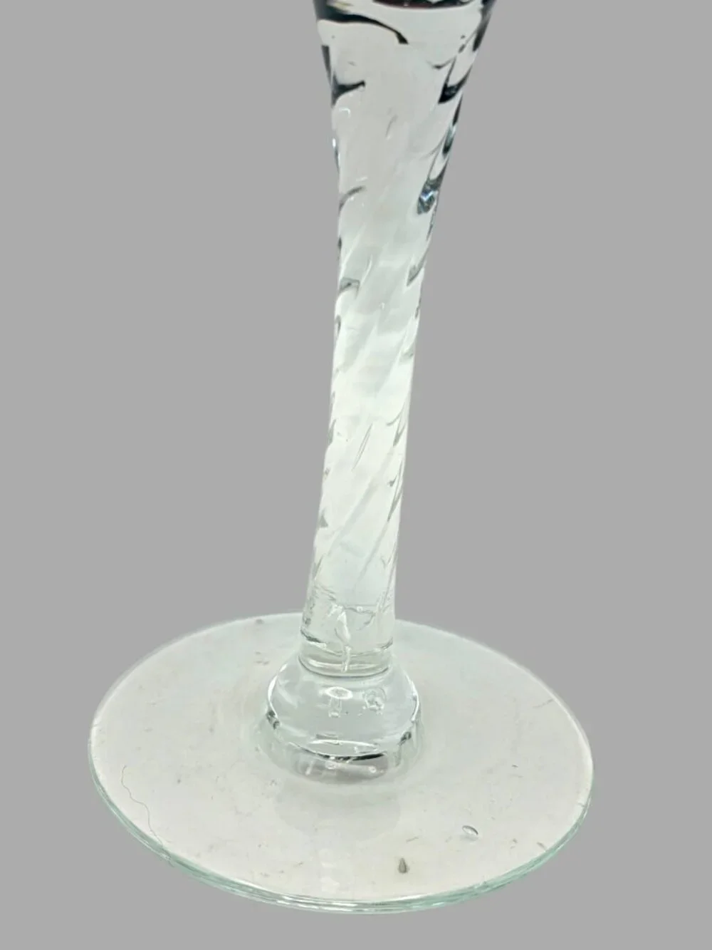Vintage Hand Blown Amethyst Purple Glass Goblet Clear Twisted Stem 10 Inch Decor